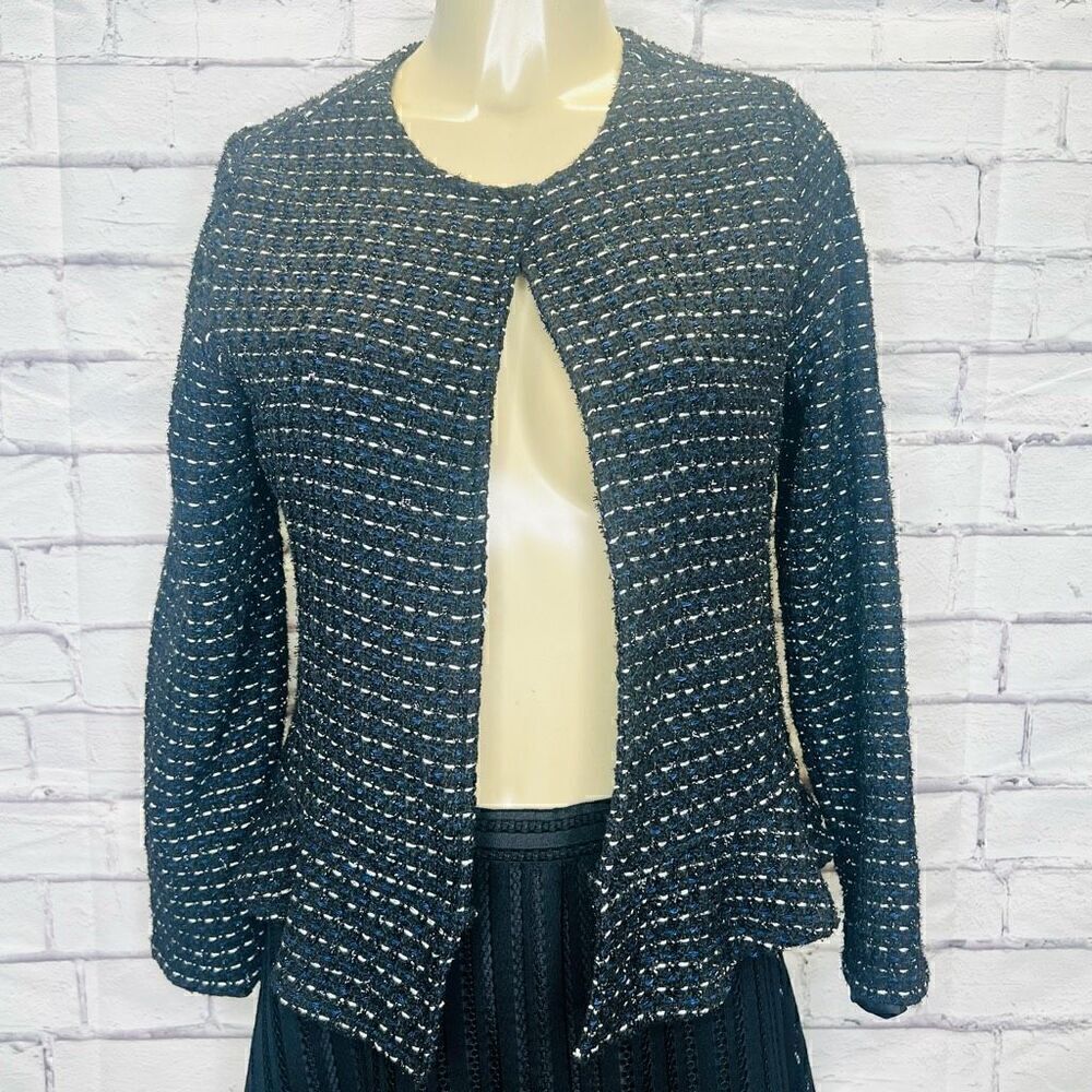 Dolan Women's Blue Metallic Tweed Open Front Blazer Jacket Medium